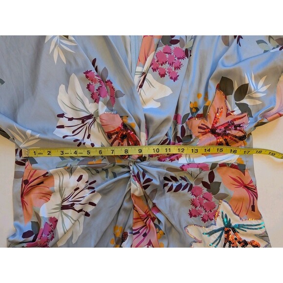 Boston Proper Sz 18 Floral Satin Sequin Kimono Dress Ethereal Feminine Glam - Picture 2 of 13